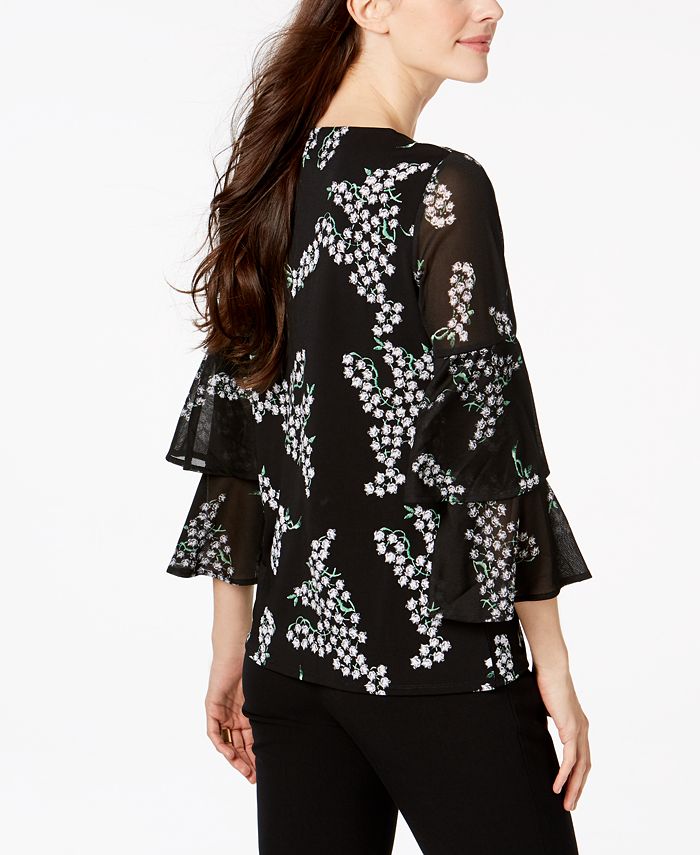 JM Collection Petite Printed Tiered Bell-Sleeve Top, Created for Macy's ...