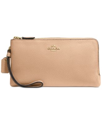 coach double zip wallet in polished pebble leather