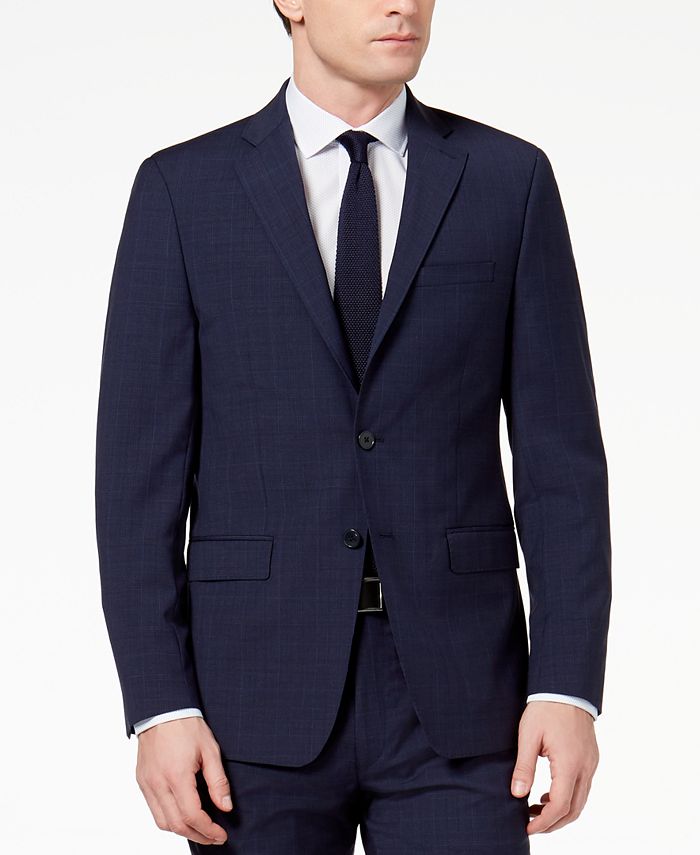 Calvin Klein Men's Slim-Fit Navy Plaid Suit & Reviews - Suits & Tuxedos ...