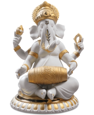 Lladrò Mridangam Ganesha Golden Re-deco Figurine In Multi