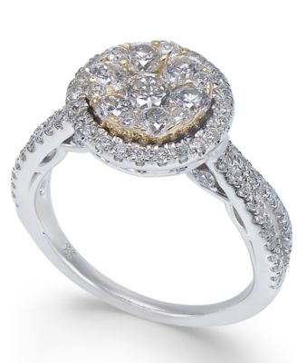 Macy's - Diamond Halo Cluster Engagement Ring (1-1/4 ct. t.w.) in 14k Gold & White Gold