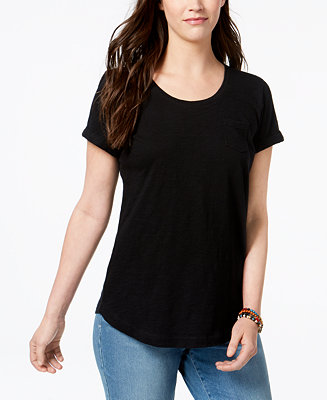 Style & Co Cuffed-Sleeve Cotton T-Shirt, Created for Macy's - Macy's