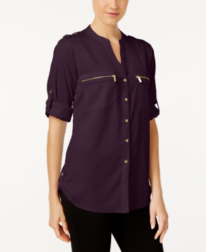 image of Calvin Klein Zip-Pocket Utility Blouse