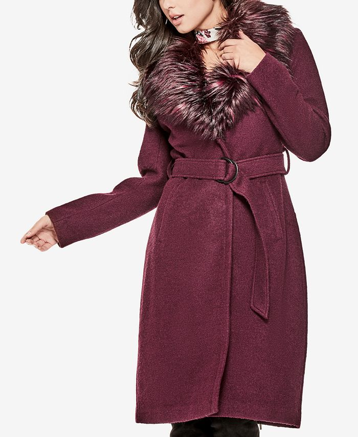 Guess faux deals fur collar coat