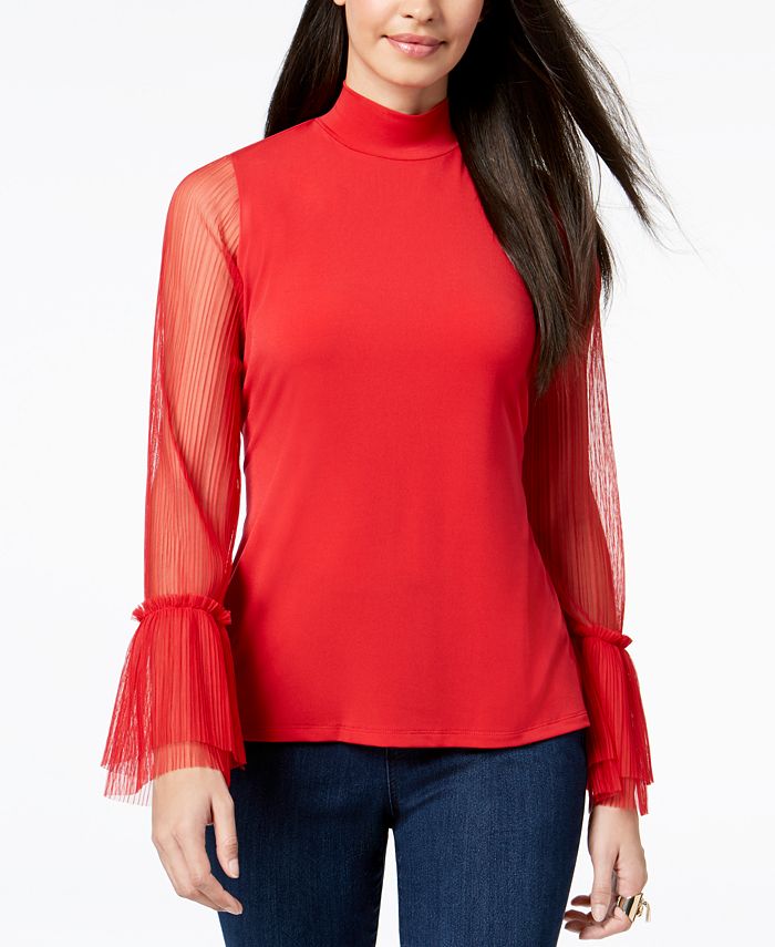 Thalia Sodi Mock-Neck Sheer-Sleeve Top, Created for Macy's - Macy's