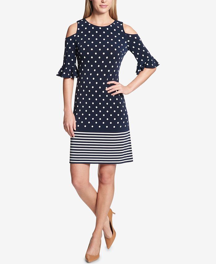 Tommy Hilfiger Dots & Stripes Cold-Shoulder Sheath Dress - Macy's