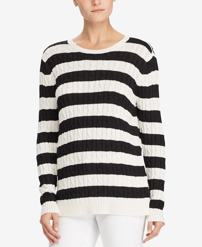 Lauren Ralph Lauren Petite Striped Cable-Knit Sweater - Macy's