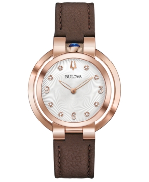 image of Bulova Women-s Rubaiyat Lady Ganga Diamond-Accent Brown Leather Strap Watch 35mm, Commemorate Edition