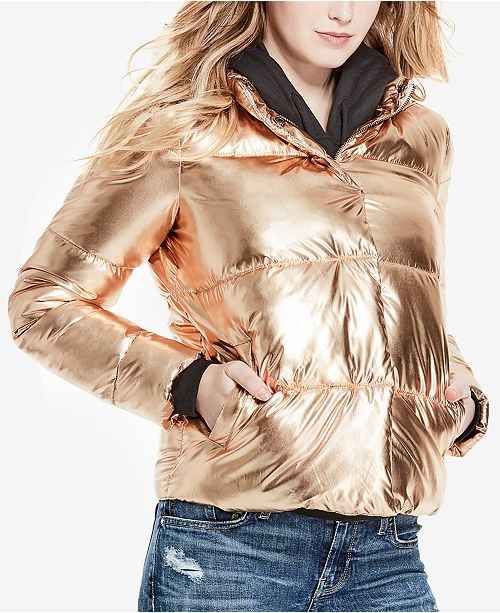 GUESS Vincent Metallic Puffer Coat & Reviews - Coats ...
