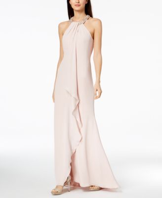 calvin klein draped chiffon halter gown