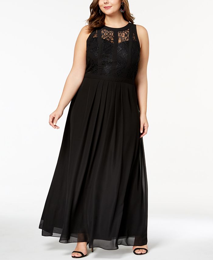 Betsy & Adam Plus Size Lace-Bodice Illusion Gown - Macy's