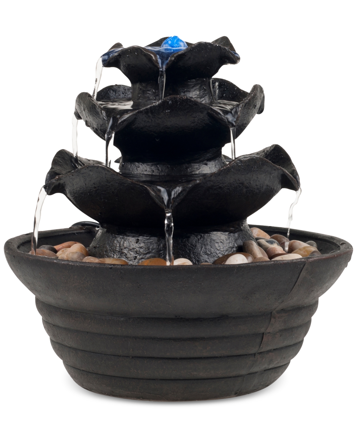Pure Garden 3-Tier Cascading Tabletop Fountain with Led Lights - Brown