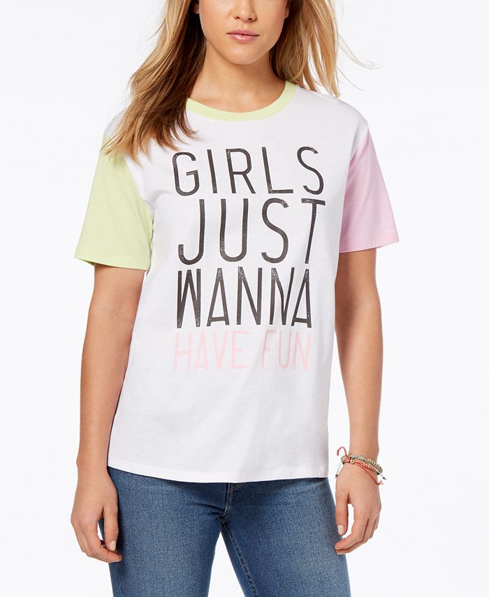 Love Tribe Juniors' Girls Wanna Have Fun Graphic Ringer T-Shirt - Macy's