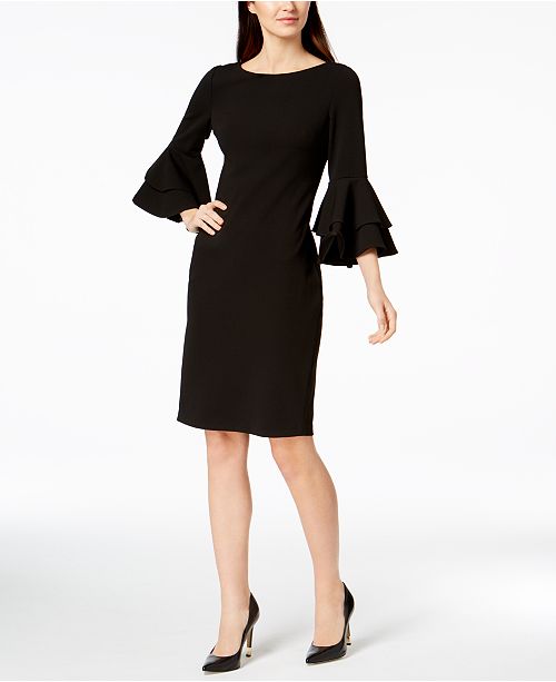 Calvin Klein Tiered-Bell-Sleeve Sheath Dress - Dresses - Women - Macy&#39;s