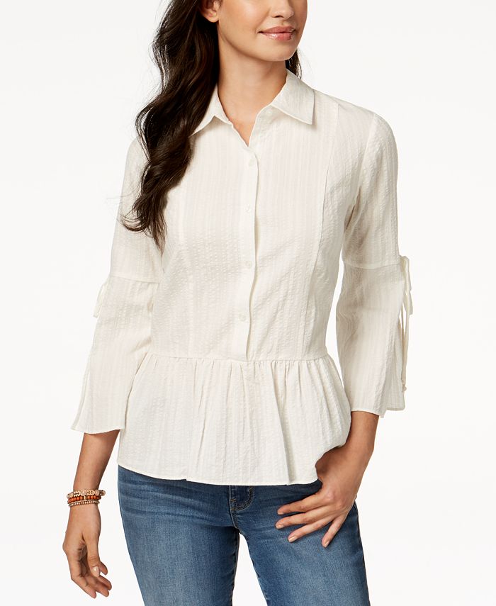 Style & Co Petite Cotton Peplum TieSleeve Shirt, Created for Macy's