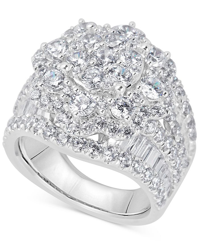 Macy's Diamond Cluster Ring (4 ct. t.w.) in 14k White Gold & Reviews ...