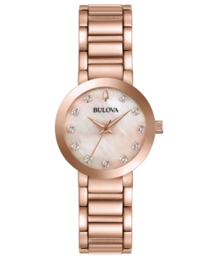 image of Bulova Women-s Futuro Diamond-Accent Rose Gold-Tone Stainless Steel Bracelet Watch 30mm