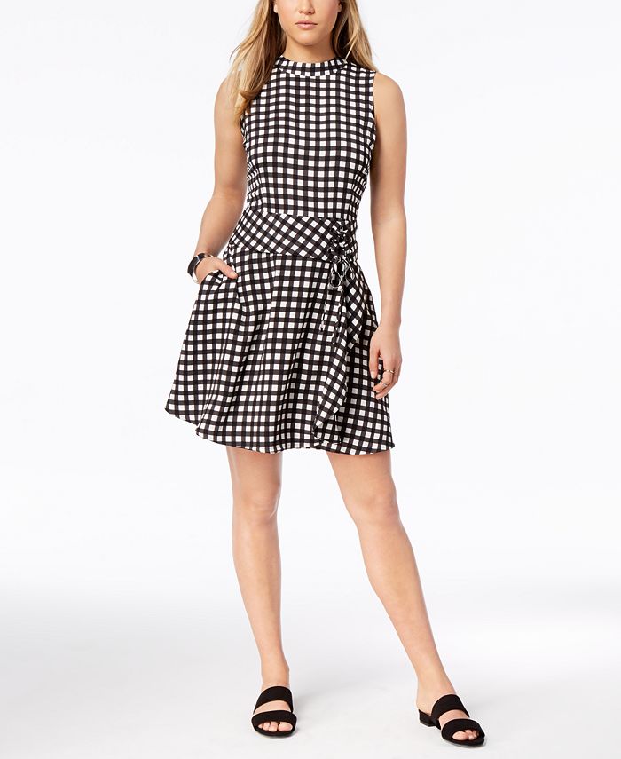 Bar III Plaid Lace-Up Fit & Flare Dress, Created for Macy's - Macy's