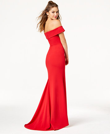 Image 2 of Speechless Juniors' Off-The-Shoulder Scuba Crepe Gown