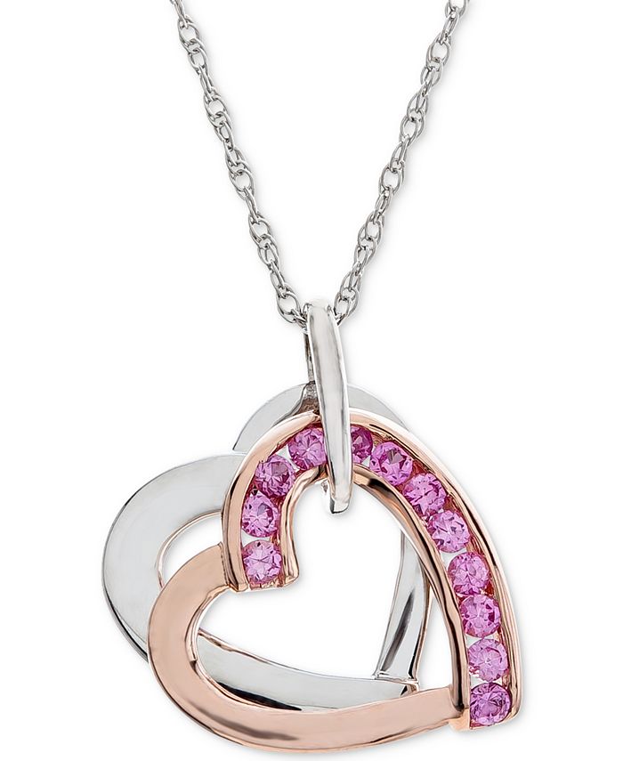 Macy s Lab Created Pink Sapphire Two Tone Heart Pendant Necklace