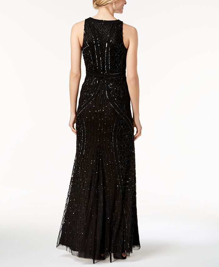 Adrianna Papell Beaded Illusion Gown - Macy's