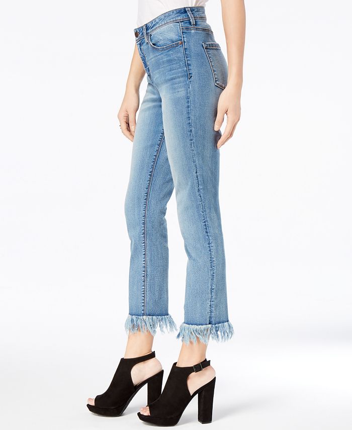 Black Daisy Juniors' Kate Fringe-Trim Cropped Jeans & Reviews - Jeans ...