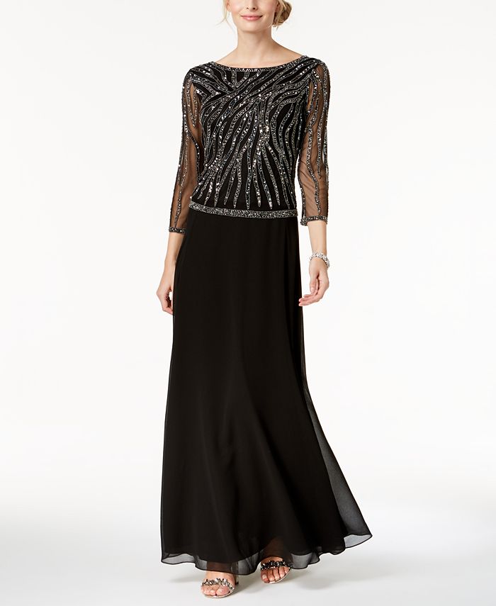 J Kara Beaded Sequin-Embellished Gown - Macy's