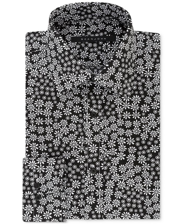 Sean John Men's Classic/Regular Fit Black and White Print Dress Shirt ...
