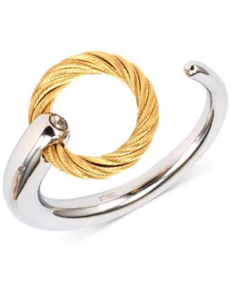CHARRIOL - White Topaz Accent Cuff Ring in Stainless Steel & Gold-Tone PVD Stainless Steel
