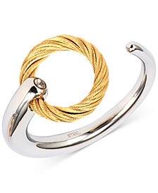 White Topaz Accent Cuff Ring in Stainless Steel & Gold-Tone PVD Stainless Steel