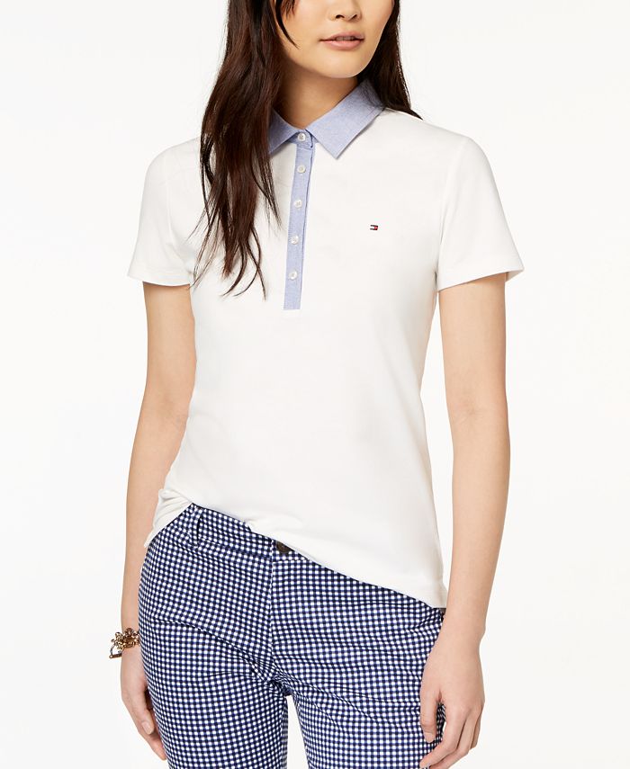 Tommy Hilfiger Chambray-Trim Polo Top, Created for Macy's - Macy's