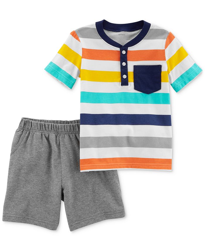 Carter's 2-Pc. Cotton Striped Henley T-Shirt & Shorts Set, Baby Boys ...
