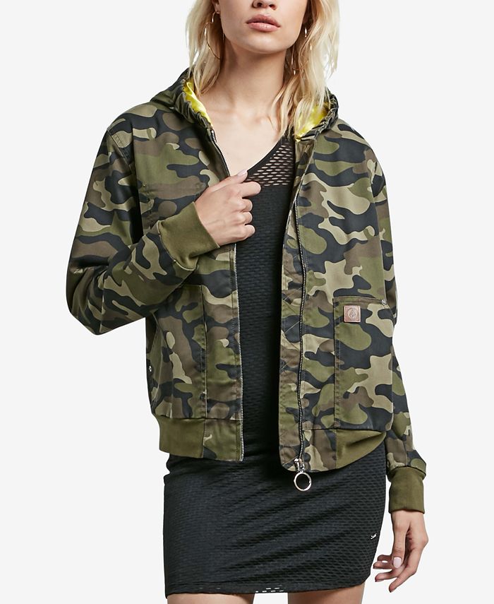 Volcom Juniors' Frochickie Printed Hooded Bomber Jacket - Macy's