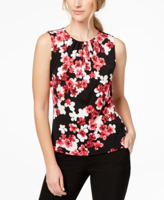 Calvin Klein Women's Pleated V Neck Shell Black Size Medium
