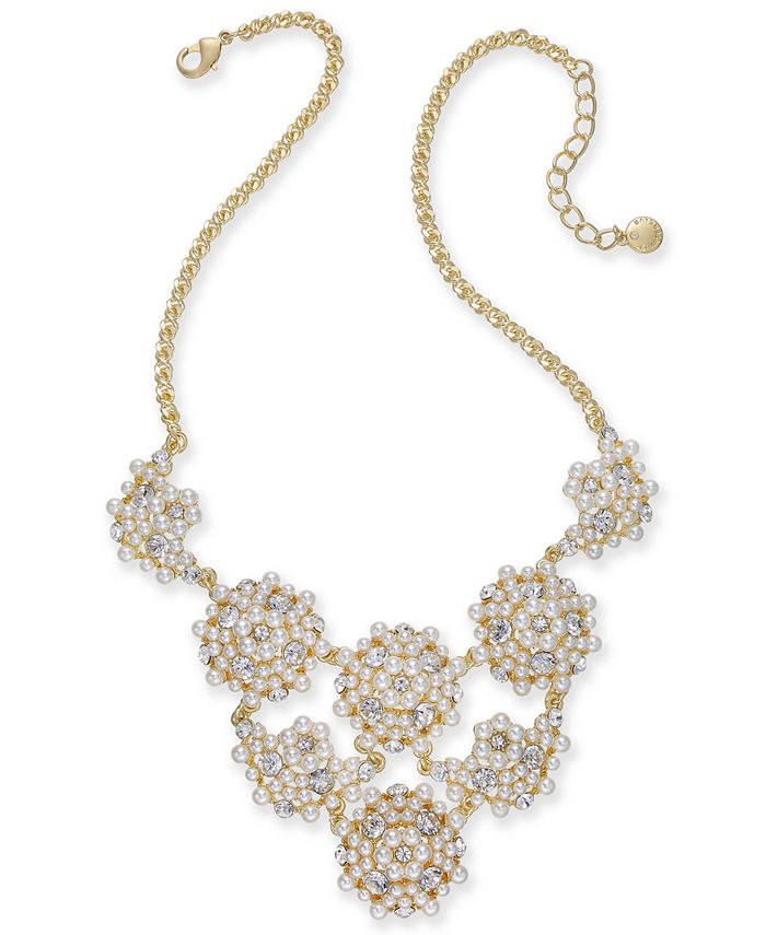 Charter Club Gold-Tone Crystal & Imitation Pearl Statement Necklace, 17 ...