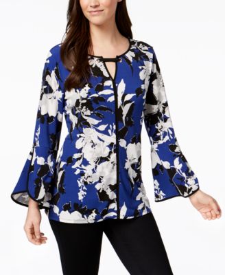 JM Collection - Printed Tulip-Sleeve Top