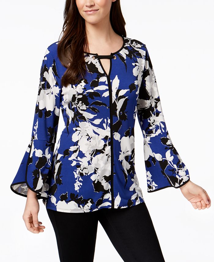 JM Collection Plus Size Palm-Print Chiffon-Sleeve Tunic, Created for Macy's  - Macy's