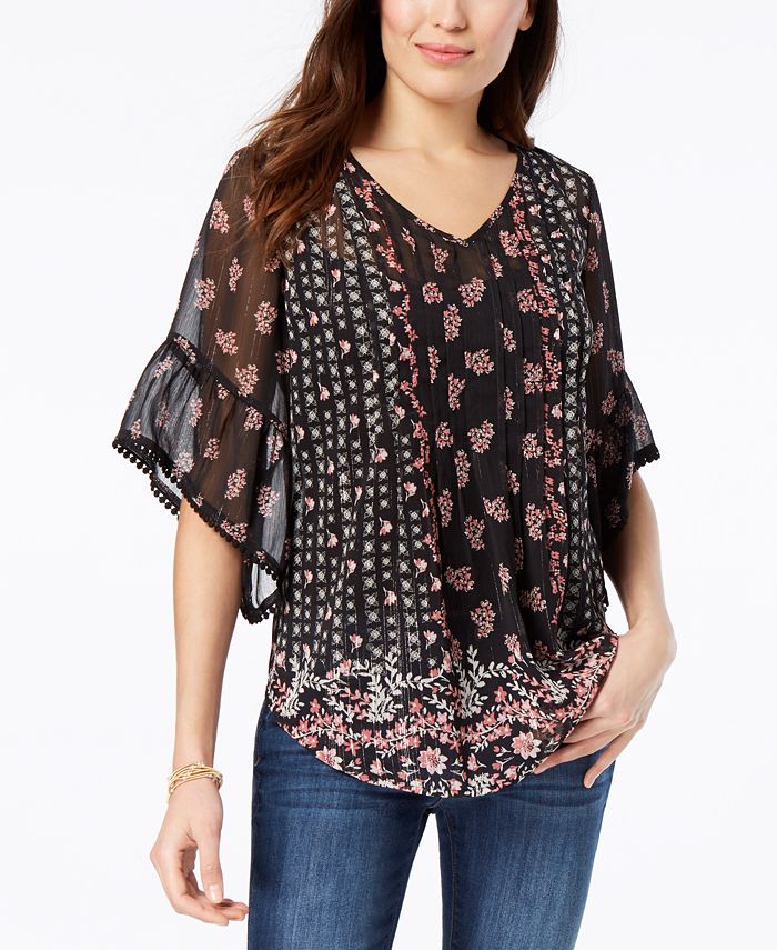 Style & Co Petite Sheer V-Neck Tunic, Created for Macy's - Macy's