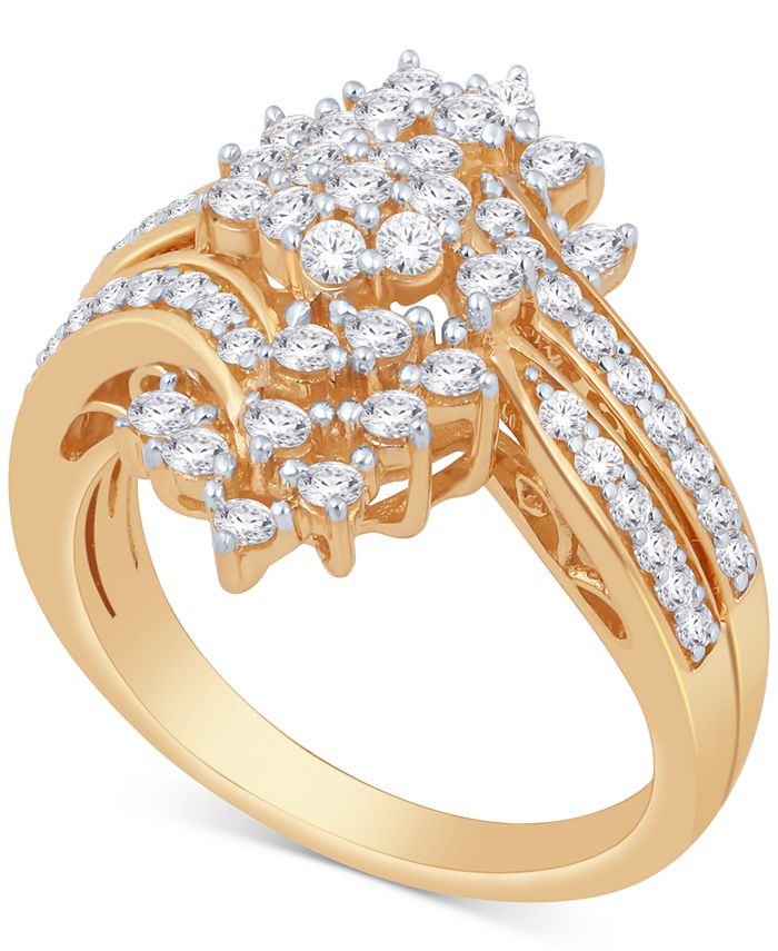 Macy's Diamond Cluster Statement Ring (1 ct. t.w.) in 14k Gold - Macy's