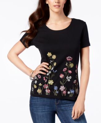Karen Scott - Embroidered Scoop-Neck T-Shirt, Created for Macy's