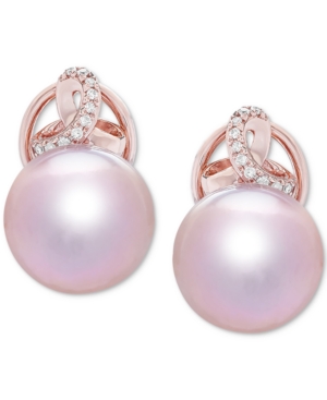 image of Honora Cultured Ming Pearl (12mm) & Diamond (1/10 ct. t.w.) Stud Earrings in 14k Rose Gold