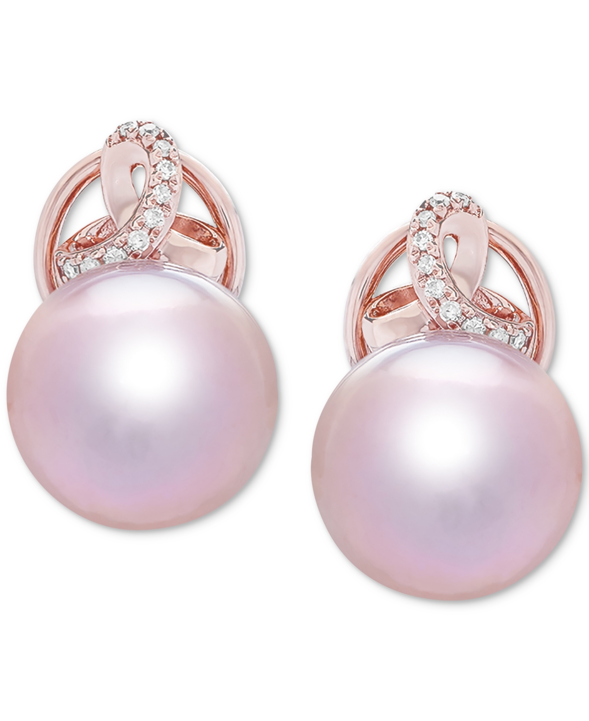 Cultured Ming Pearl (12mm) & Diamond (1/10 ct. t.w.) Stud Earrings in 14k Rose Gold - Rose Gold