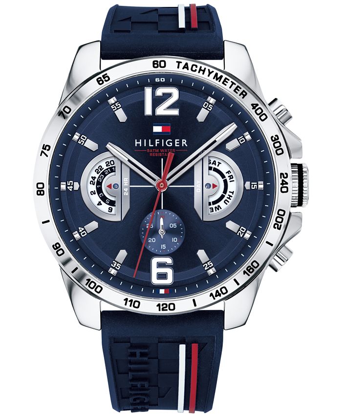 Tommy Hilfiger Men's Navy Silicone Strap Watch & - Macy's