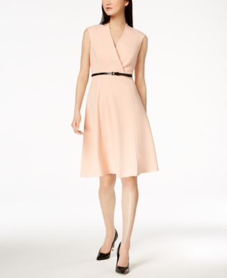 Calvin Klein Belted Fit & Flare Dress - Macy's