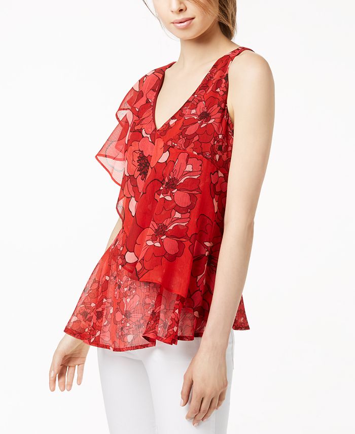 Bar III Ruffled Printed Top, Created for Macy's Macy's