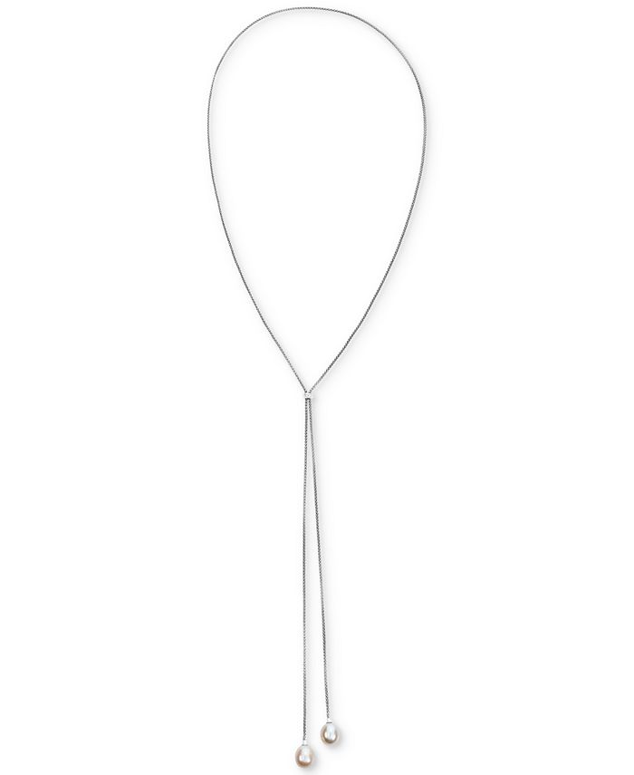 Macy's - Cultured Freshwater Pearl (9-1/2mm) Lariat Necklace in Sterling Silver