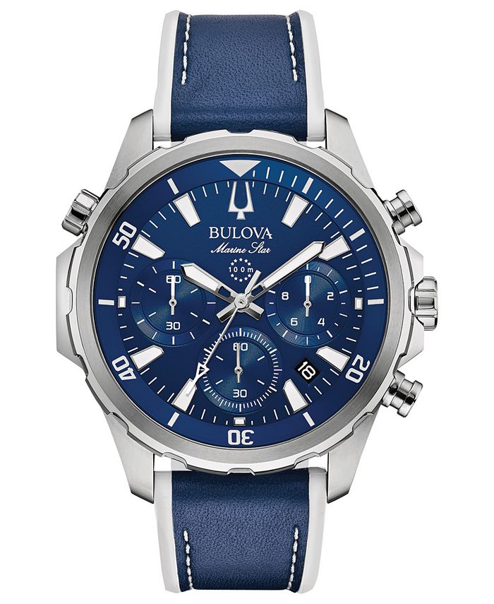 Men's chronograph marine star blue best sale leather & silicone strap watch 43mm