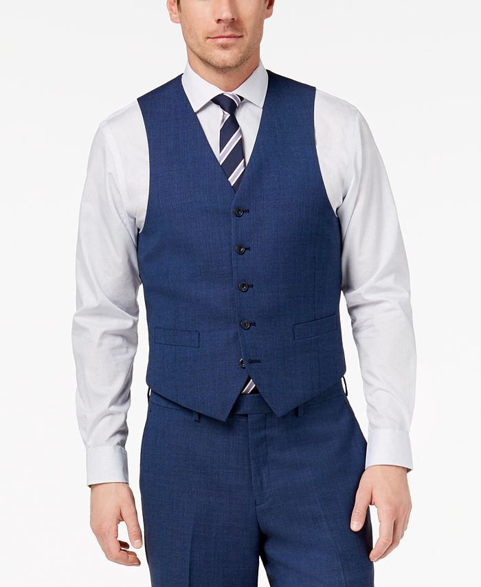 Michael Kors Men's Classic-Fit Blue Birdseye Vested Suit - Macy's