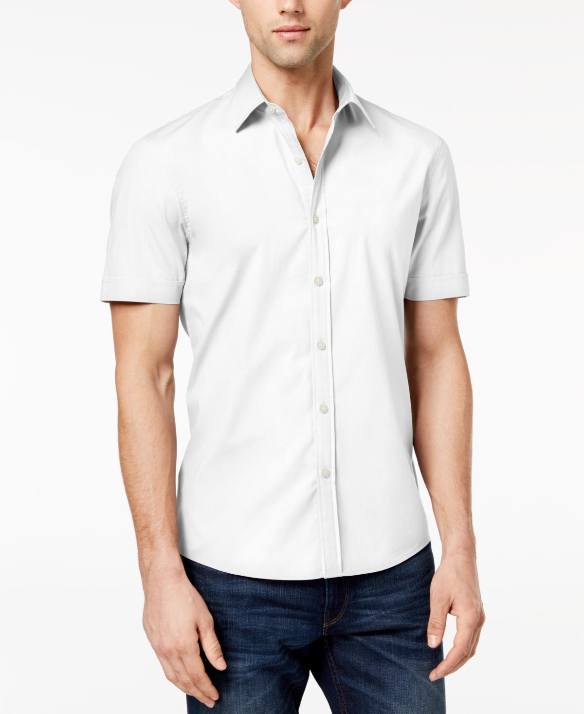 Michael Kors Men's Solid Stretch Button-front Shirt In White