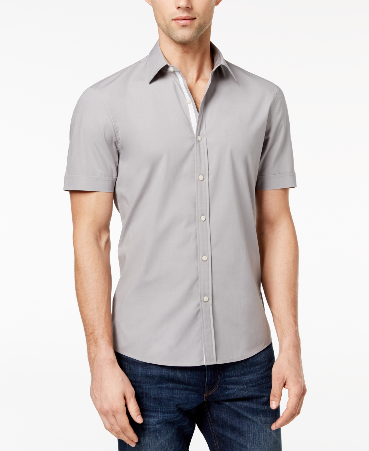 Michael Kors Men's Solid Stretch Button-front Shirt In Alloy Gray
